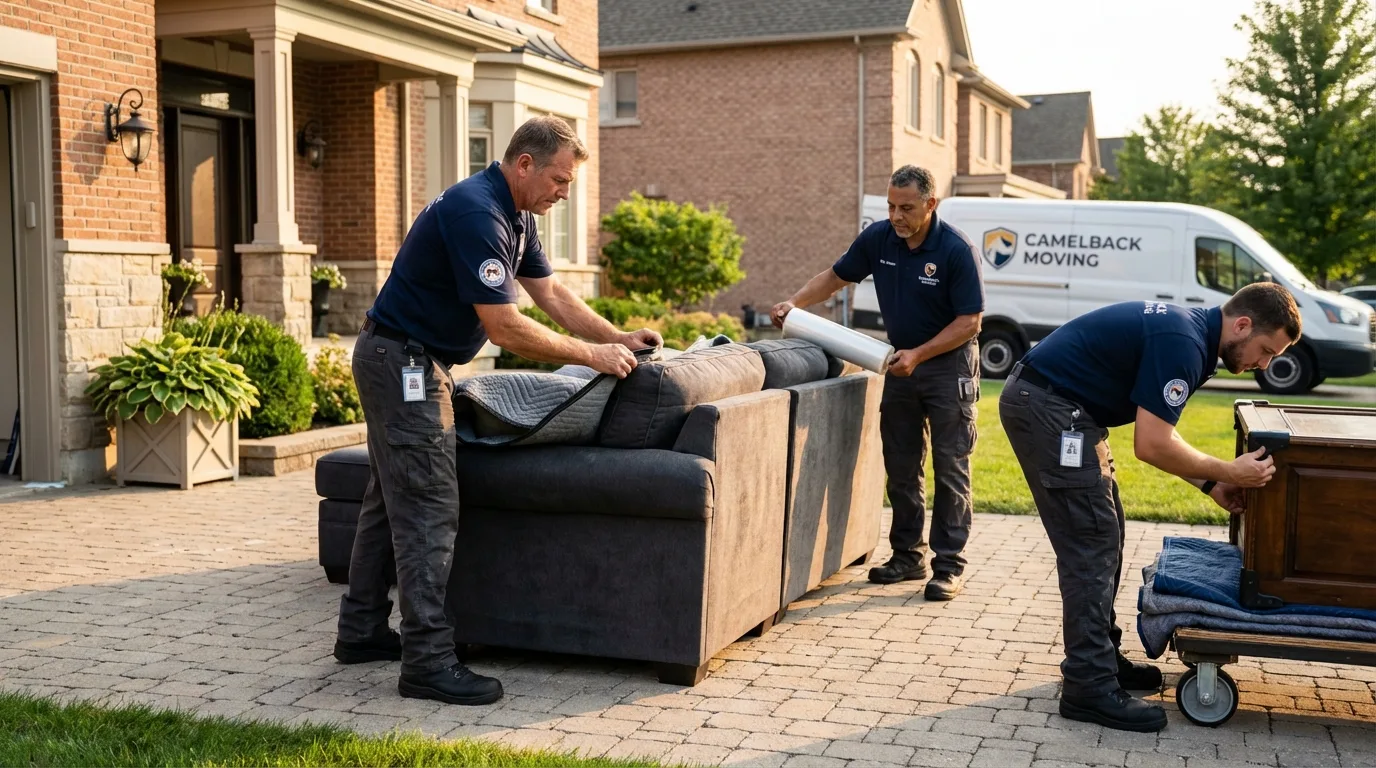 Large estate moving crew wrapping furniture in Glen Head, NY