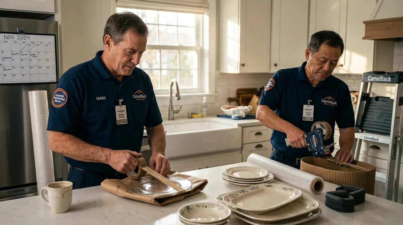 Professional crew packing kitchen dishware in Glen Head, NY